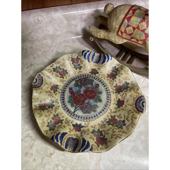 Other - Vintage Chinese Moriage Pottery Decorative Plate w Wavy Edge 10" Wide